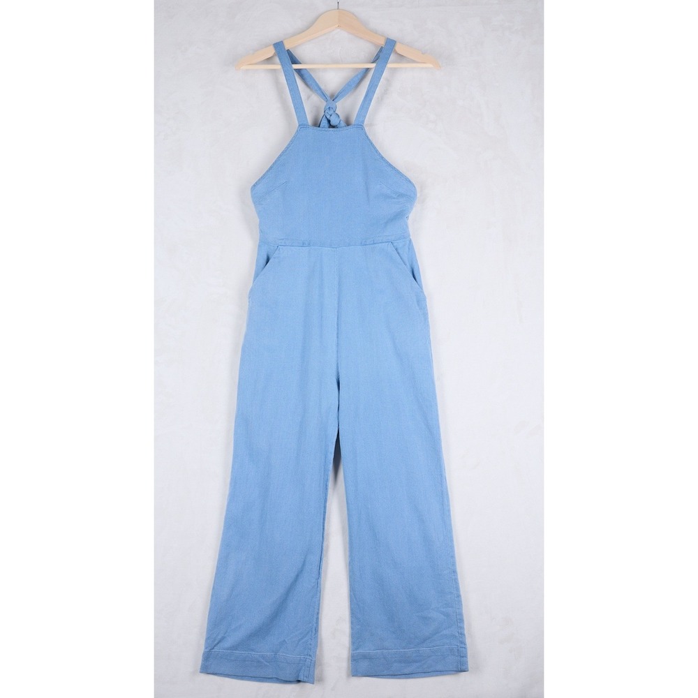 Marine Layer Jumpsuit Wide Leg Light Blue Cotton Cross Back Size 0
